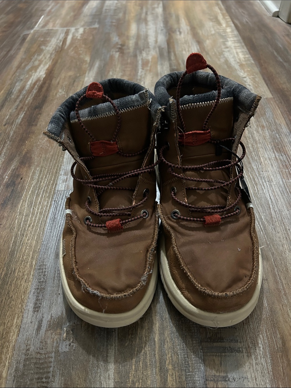 Hey Dude Brown High-Top Casual Boots with Red Accents